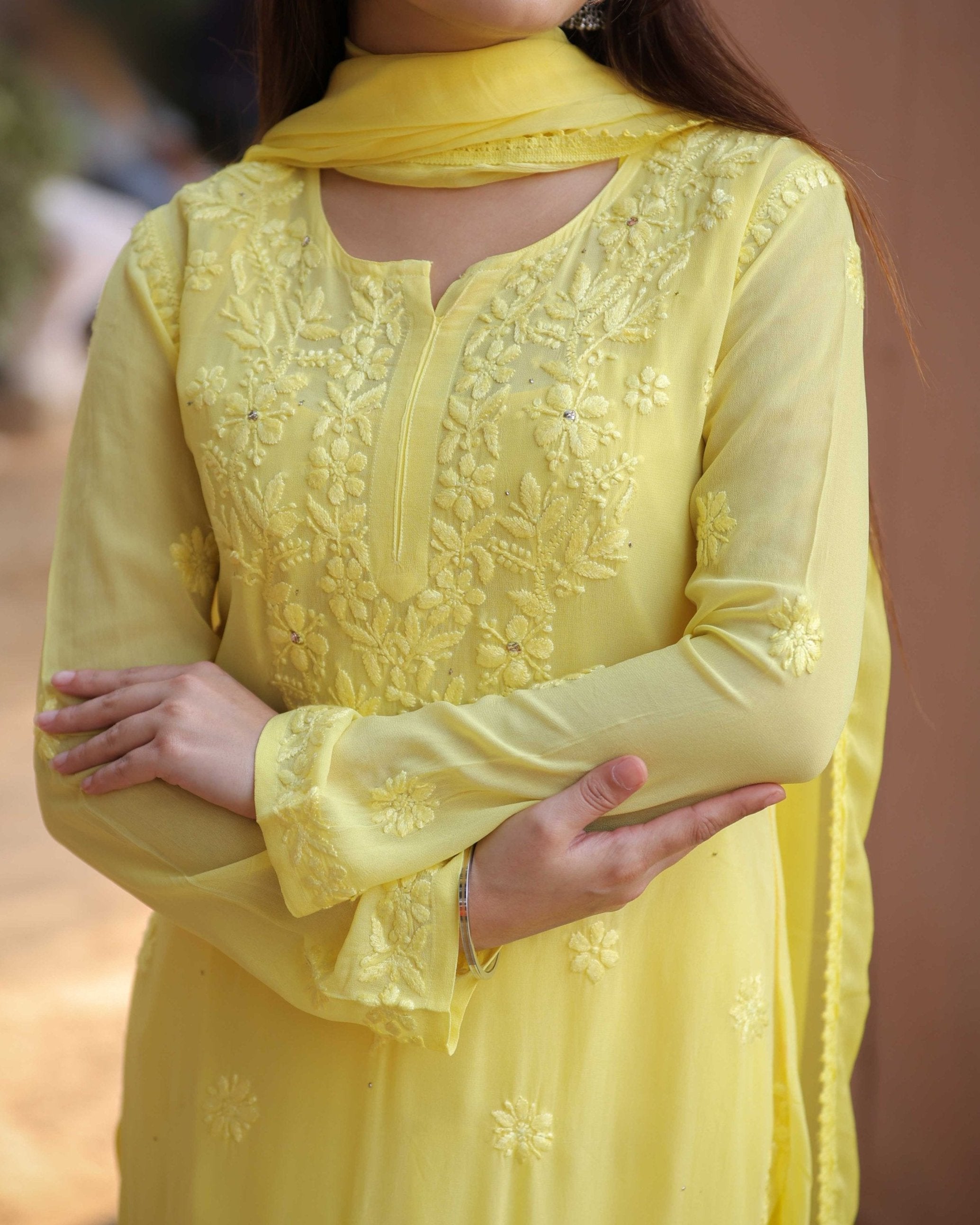 RAWAYAT LIME YELLOW Chikankari suit set