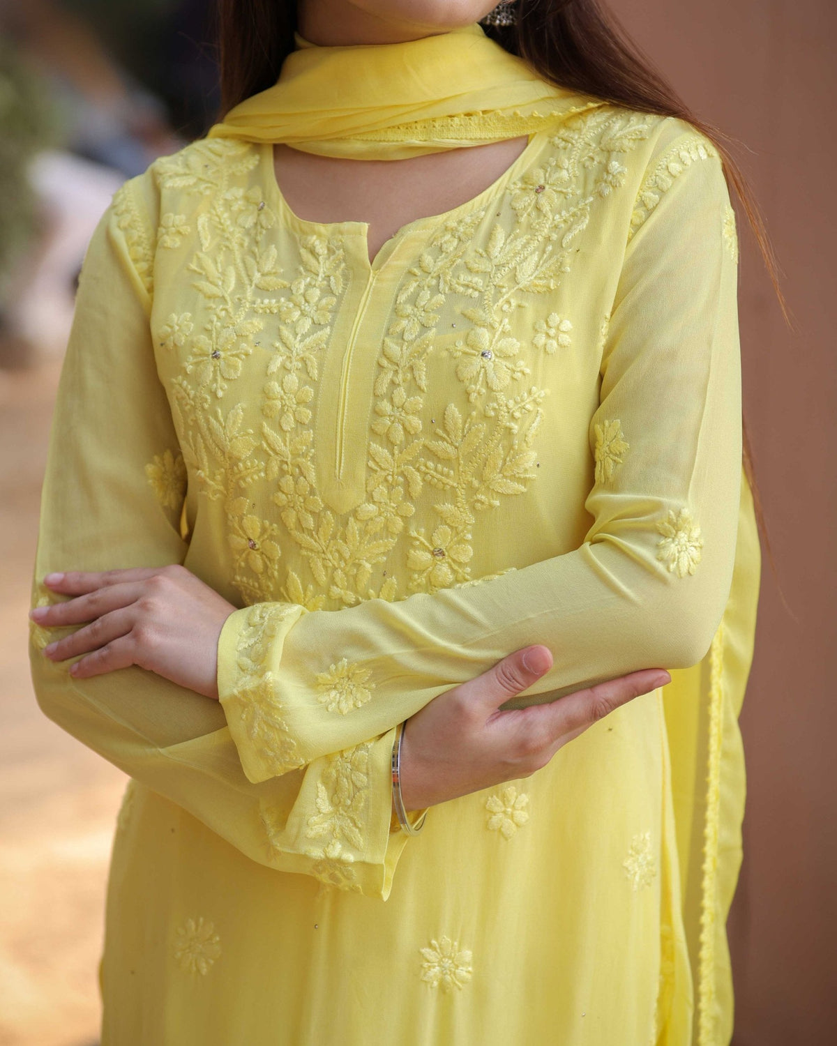 RAWAYAT LIME YELLOW Chikankari suit set