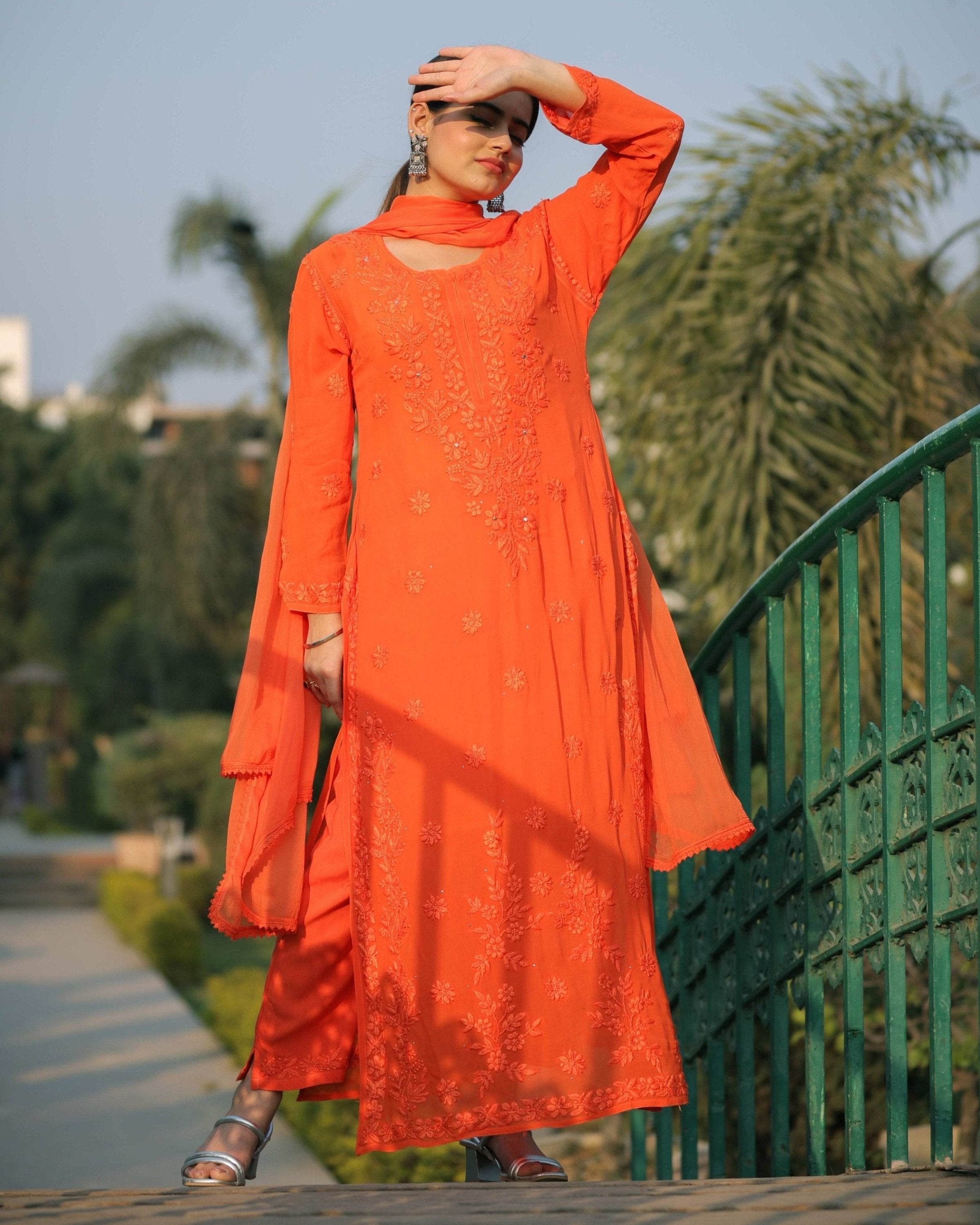 RAWAYAT AUTUMN ORANGE Chikankari suit set