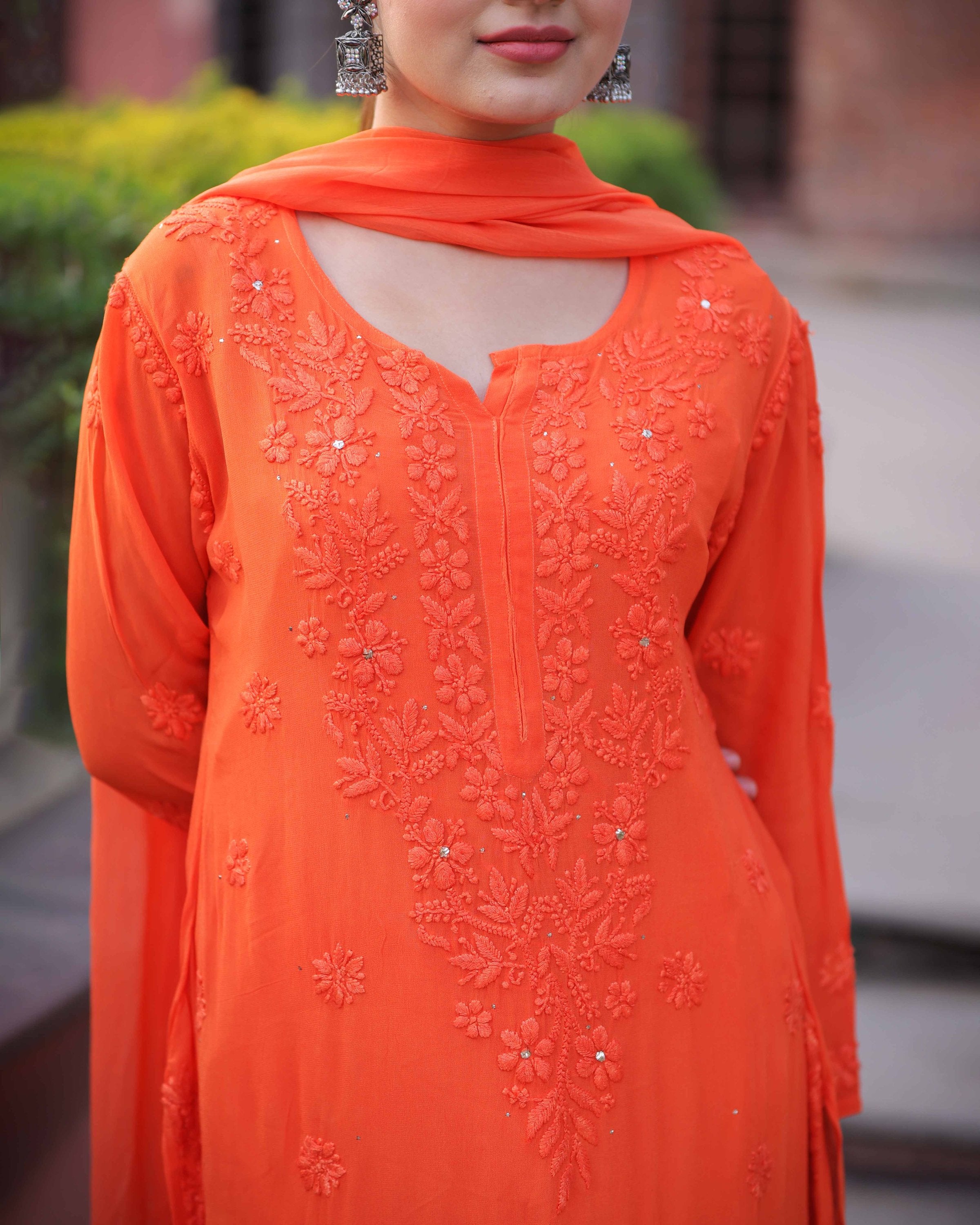 RAWAYAT AUTUMN ORANGE Chikankari suit set