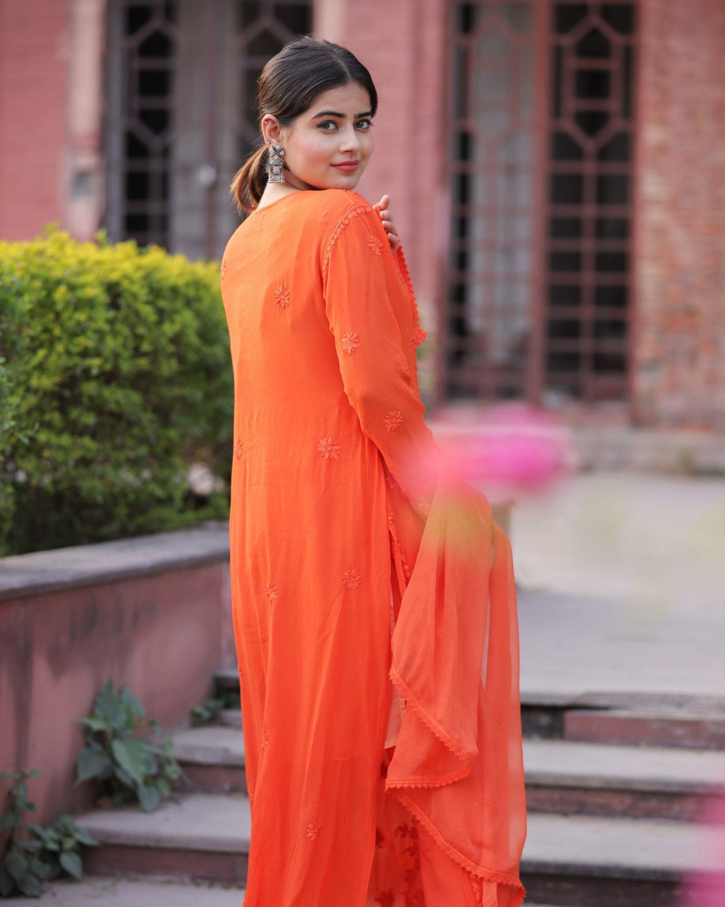 RAWAYAT AUTUMN ORANGE Chikankari suit set