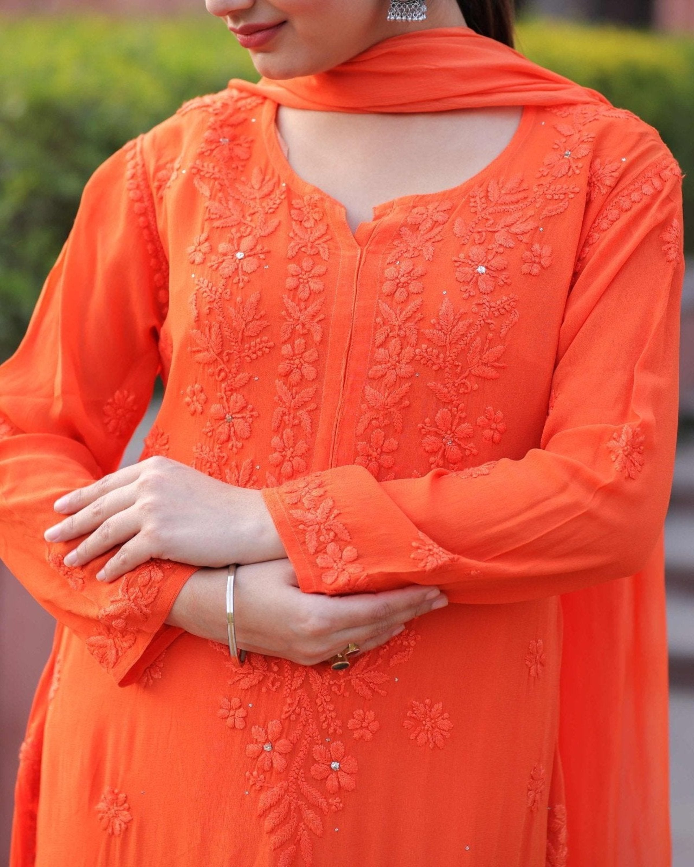 RAWAYAT AUTUMN ORANGE Chikankari suit set