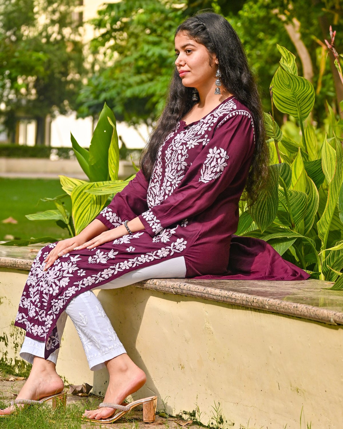 Sana Modal Wine Chikankari Kurta