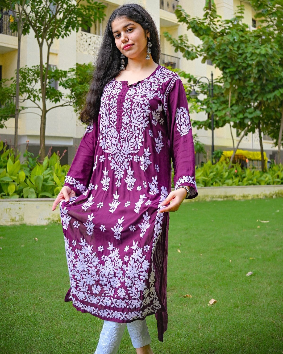 Sana Modal Wine Chikankari Kurta