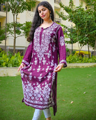 Sana Modal Wine Chikankari Kurta