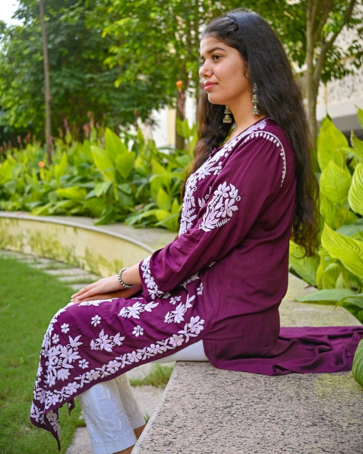 Sana Modal Wine Chikankari Kurta
