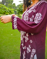 Sana Modal Wine Chikankari Kurta