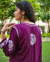Sana Modal Wine Chikankari Kurta