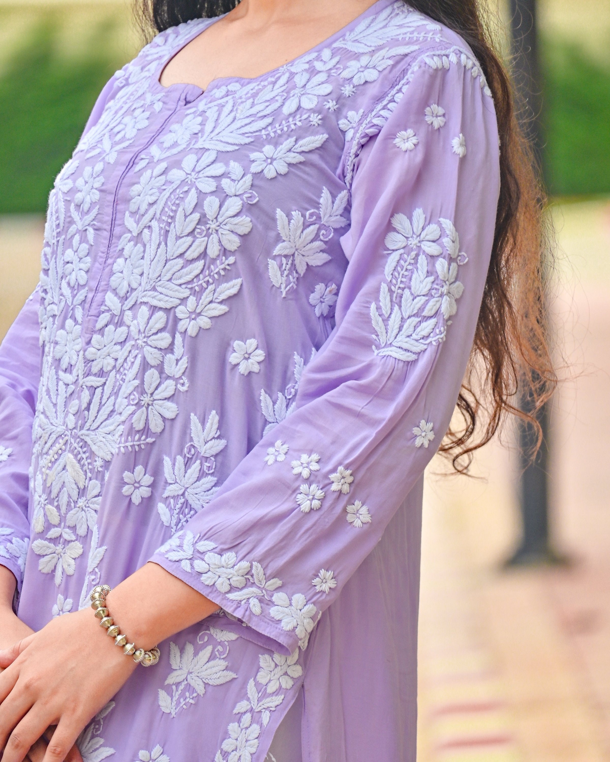 Sana Modal Lavender Chikankari Kurta