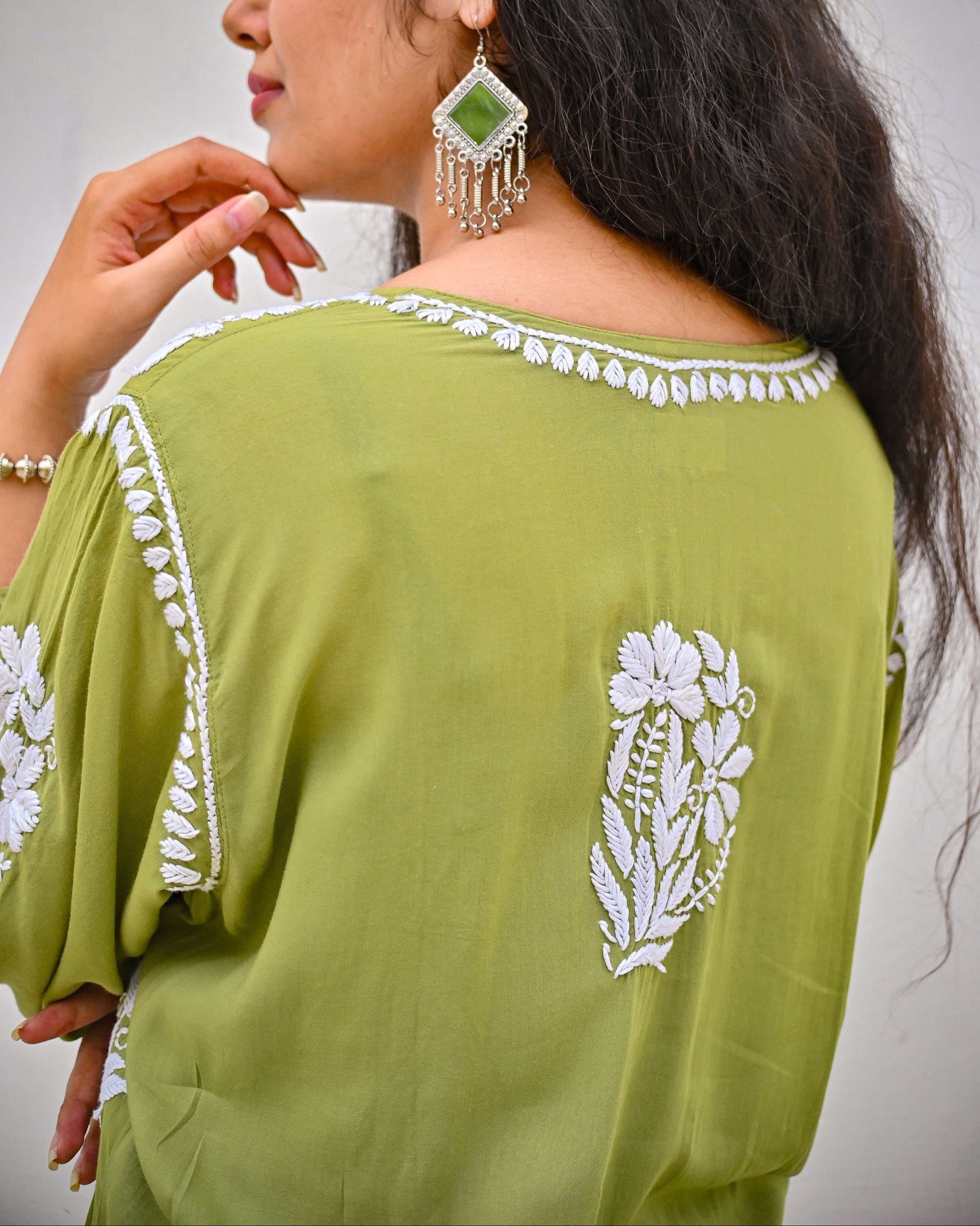 Sana Modal Green Chikankari Kurta
