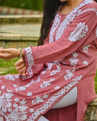 Sana Modal English Pink Chikankari Kurta