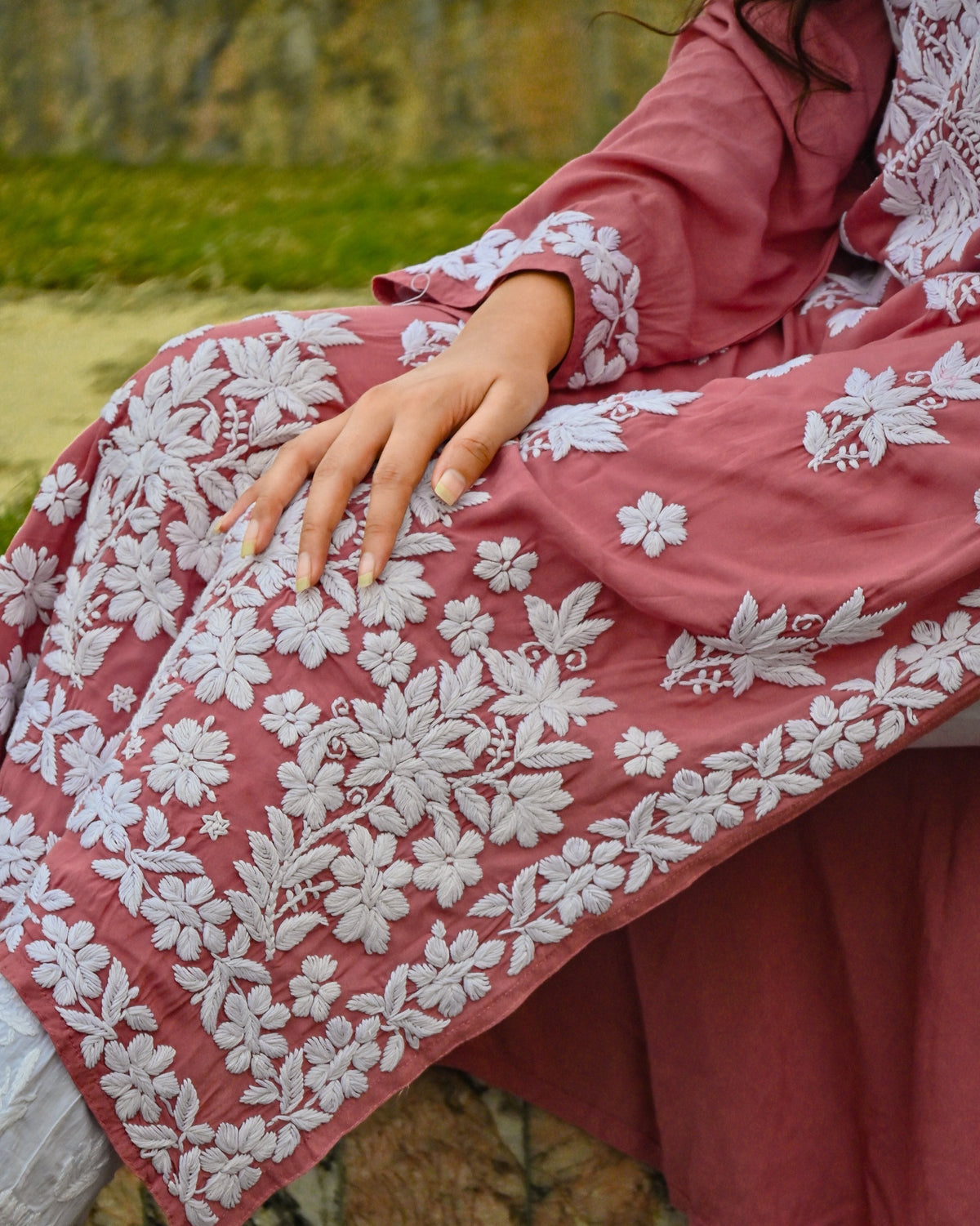 Sana Modal English Pink Chikankari Kurta