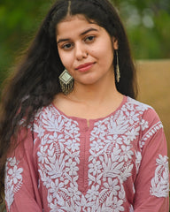 Sana Modal English Pink Chikankari Kurta