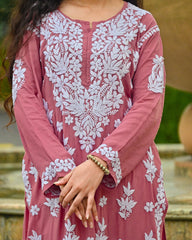 Sana Modal English Pink Chikankari Kurta