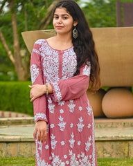 Sana Modal English Pink Chikankari Kurta