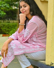 Sana Baby Pink Modal Chikankari Kurta