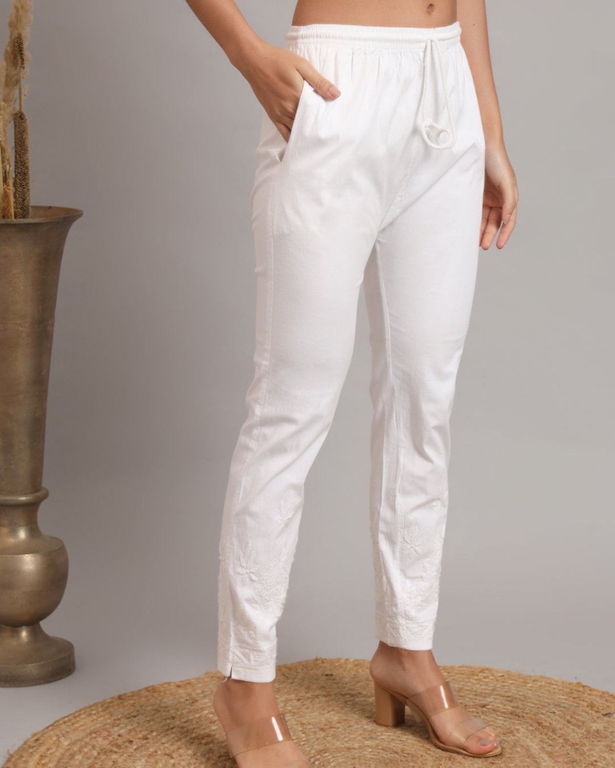 White Chikankari Cotton Pant