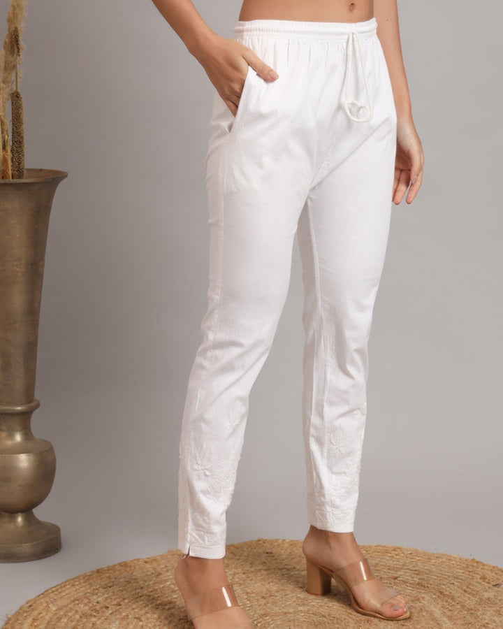 White Chikankari Cotton Pant