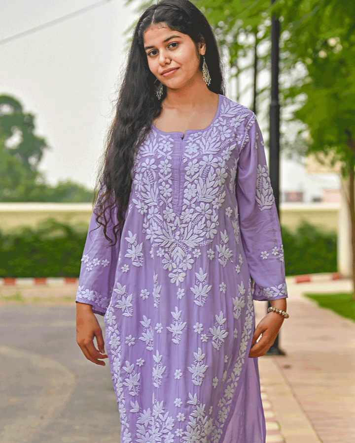 Sana Modal Lavender Chikankari Kurta