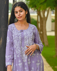 Sana Modal Lavender Chikankari Kurta