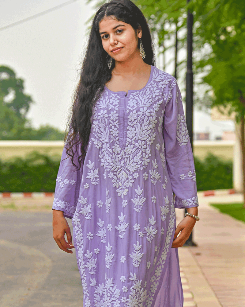 Sana Modal Lavender Chikankari Kurta