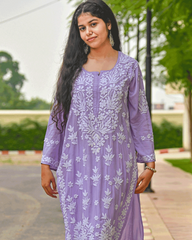 Sana Modal Lavender Chikankari Kurta