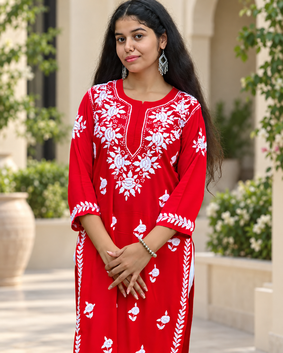Mira  Red Modal  Chikankari Kurta