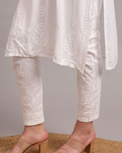 White Chikankari Cotton Pant
