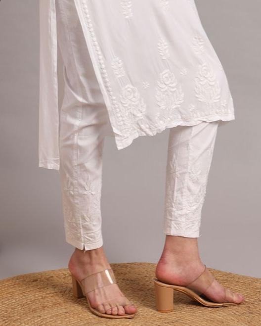 White Chikankari Cotton Pant