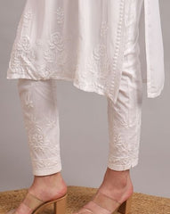 White Chikankari Cotton Pant