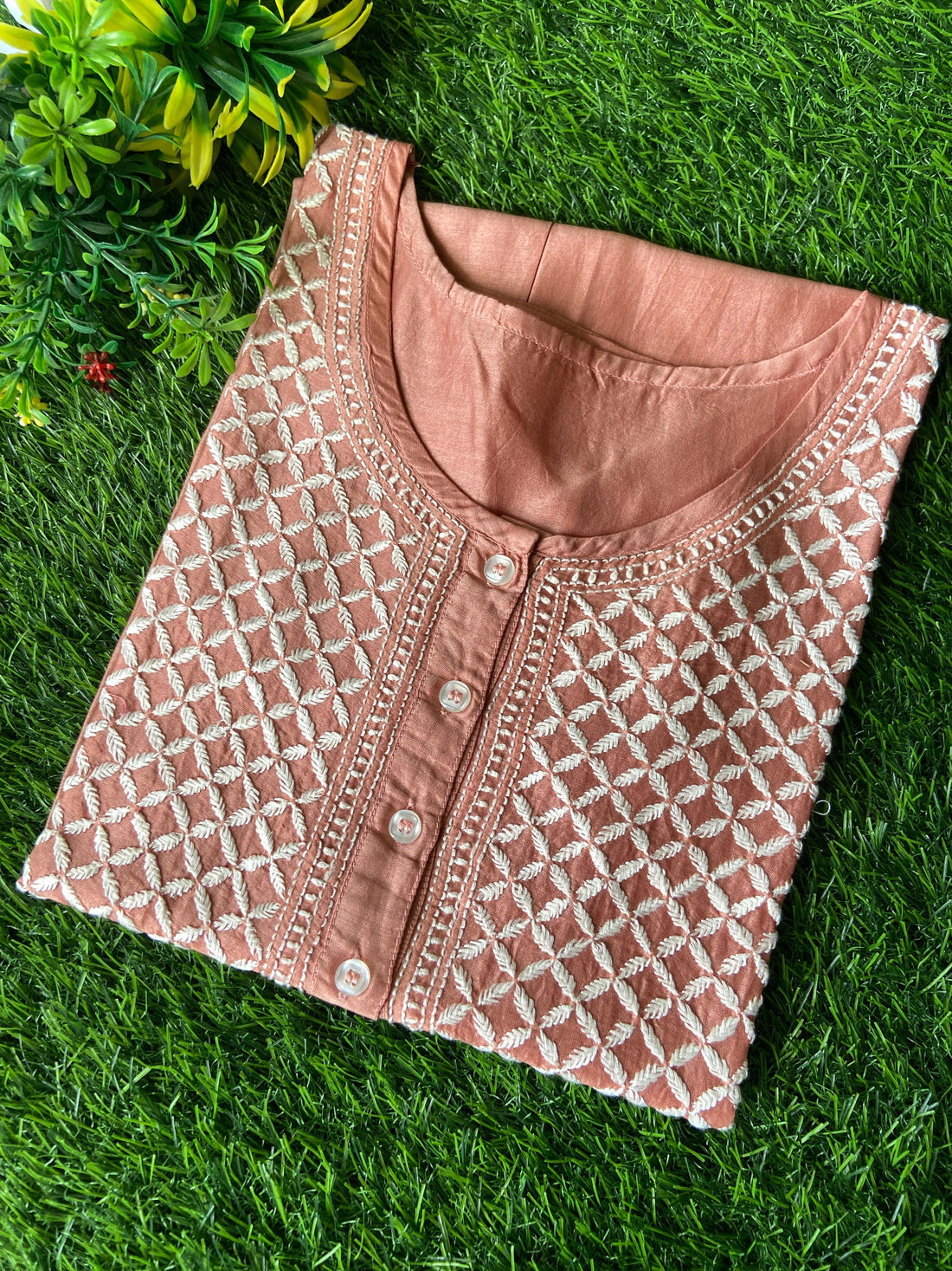 Tunic Style Chanderi Silk Chikankari Short Kurta-TEAL GREEN
