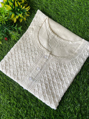 Tunic Style Chanderi Silk Chikankari Short Kurta - WHITE