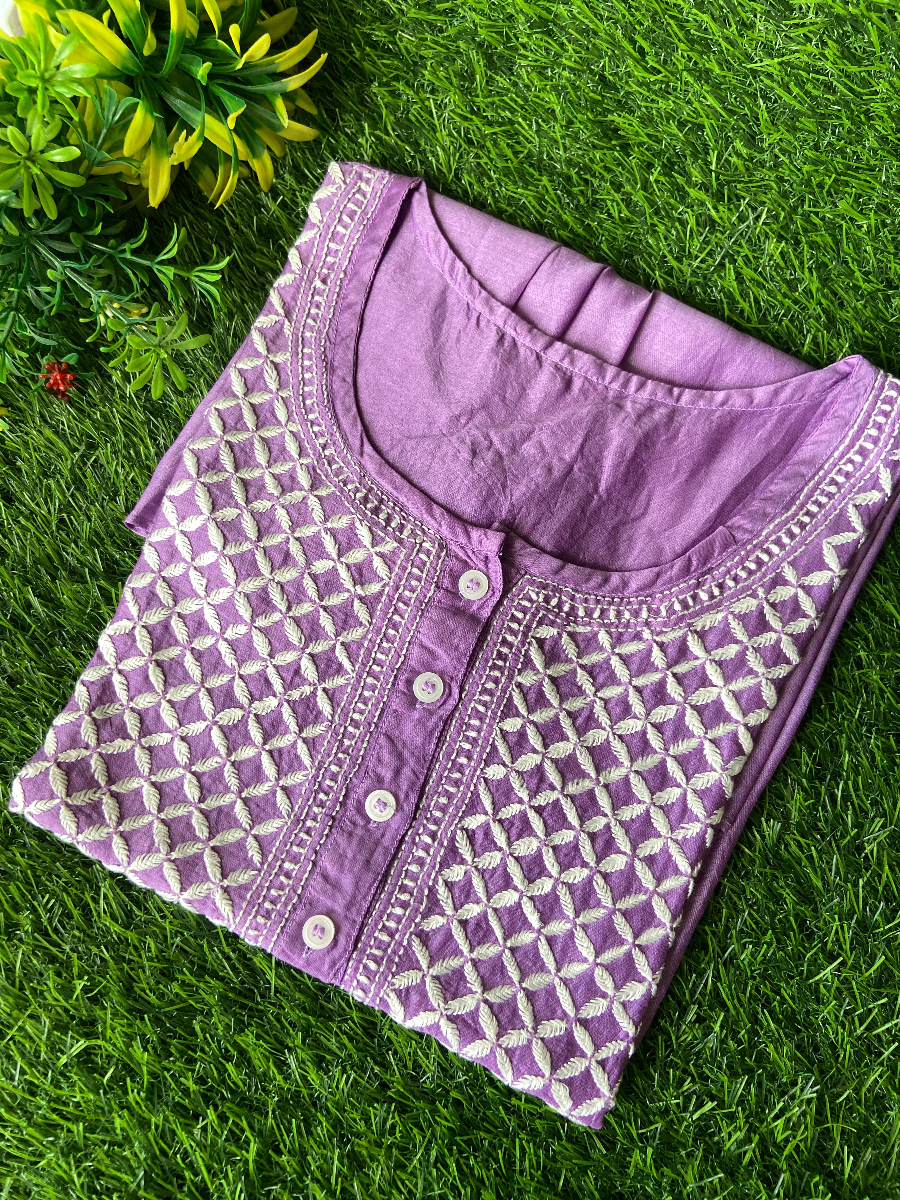 Tunic Style Chanderi Silk Chikankari Short Kurta-POWDER BLUE