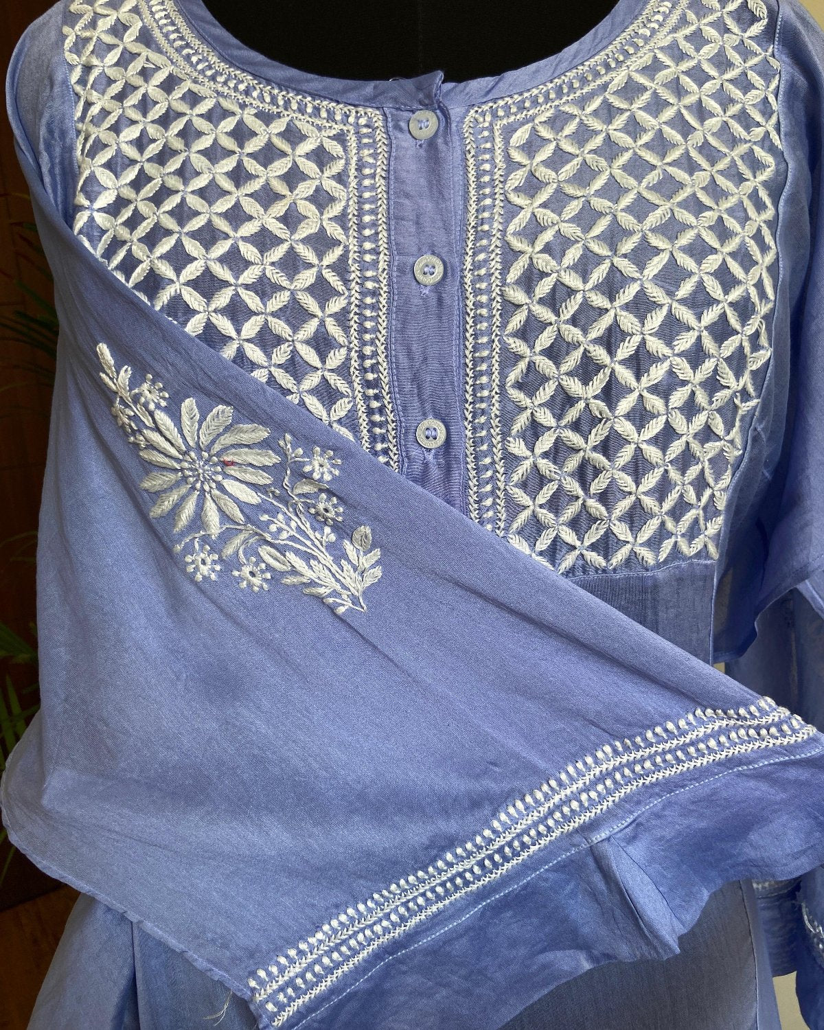 Tunic Style Chanderi Silk Chikankari Short Kurta - MARIGOLD YELLOW