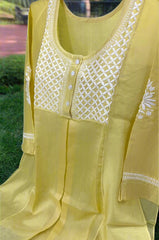 Tunic Style Chanderi Silk Chikankari Short Kurta - MARIGOLD YELLOW