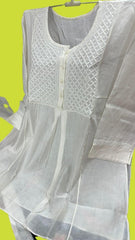 Tunic Style Chanderi Silk Chikankari Short Kurta - WHITE