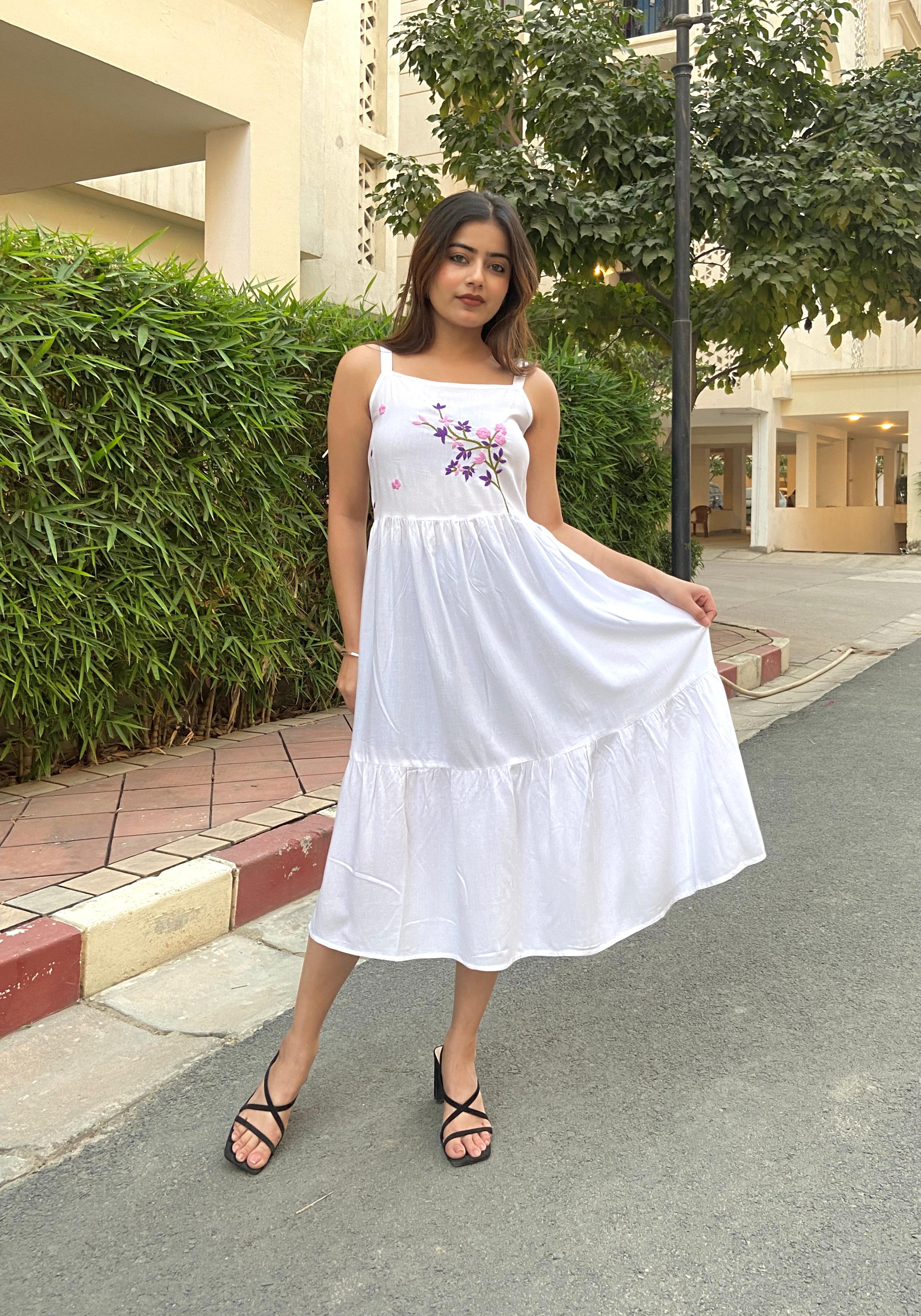BREEZY ETHEREAL WHITE DRESS – Miral Chikankari