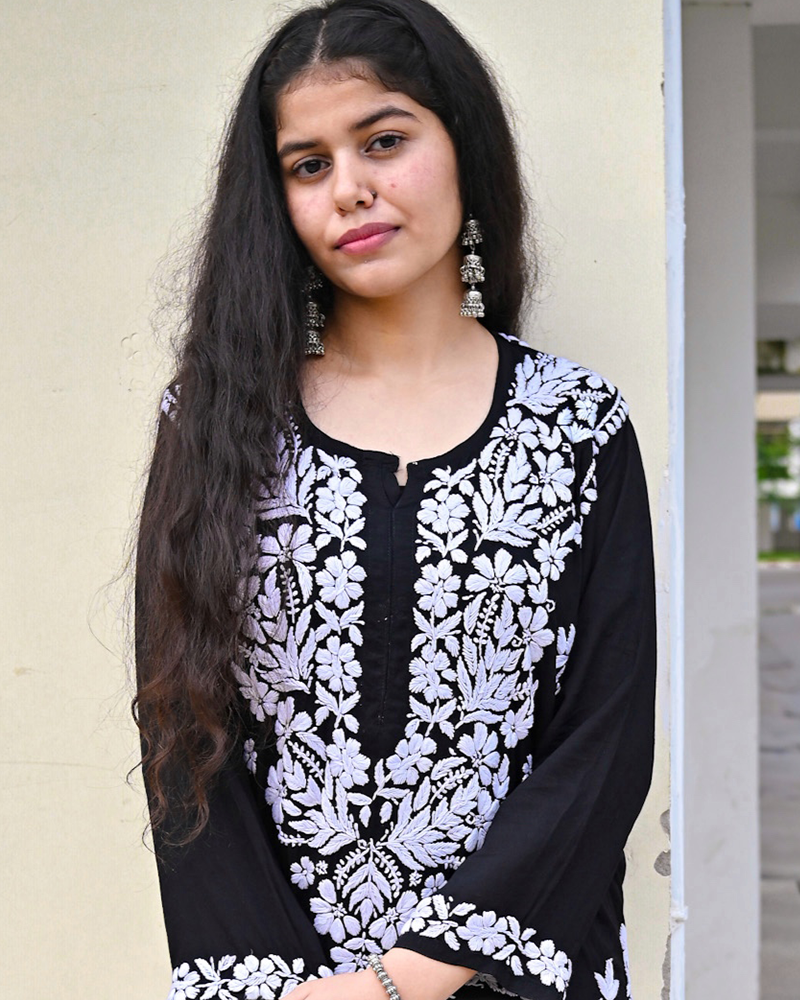 Sana Modal Black Chikankari Kurta