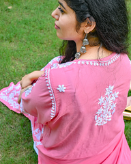 Sana Modal Carrot Pink Chikankari Kurta