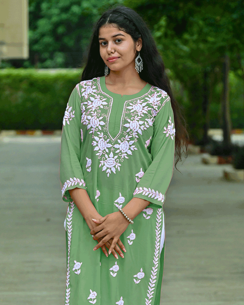 Mira Green Modal Chikankari Kurta