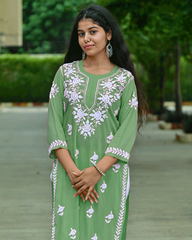 Mira Green Modal Chikankari Kurta