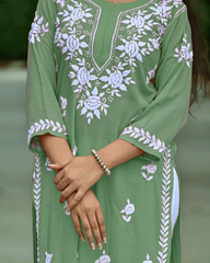 Mira Green Modal Chikankari Kurta