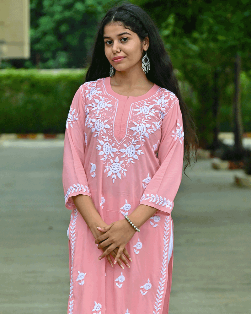 Mira Baby Pink Modal Chikankari Kurta