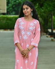 Mira Baby Pink Modal Chikankari Kurta