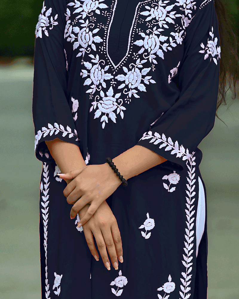 Mira Navy Blue Modal Chikankari Kurta