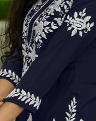 Mira Navy Blue Modal Chikankari Kurta
