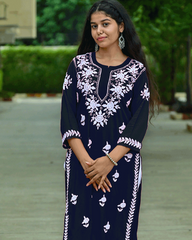 Mira Navy Blue Modal Chikankari Kurta