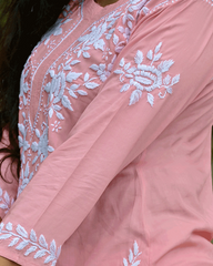 Mira Baby Pink Modal Chikankari Kurta