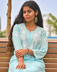 Mira Sky Blue Modal Chikankari Kurta