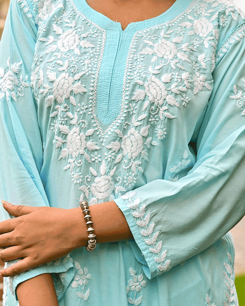 Mira Sky Blue Modal Chikankari Kurta